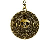 Ciondolo a forma di moneta / medaglione azteco con teschio, stile Pirati dei Caraibi, base metal, colore: Bronze, cod. CO010Mov