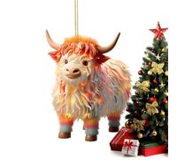 Ciondolo a forma di mucca delle Highland - Accessori per interni auto, ciondolo in acrilico 2D | Specchio retrovisore perfetto ciondolo a forma di mucca delle Highland, decorazioni in acrilico da