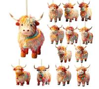 Ciondolo a forma di mucca delle Highland - Accessori per interni auto, ciondolo in acrilico 2D | Specchio retrovisore perfetto ciondolo a forma di mucca delle Highland, decorazioni in acrilico da