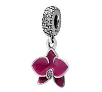 Ciondolo a forma di orchidea, in argento Sterling 925, a forma di fiore, per anniversario, Natale, per braccialetti Pandora (fucsia)