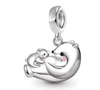 Ciondolo a forma di orso polare con mamma e bambino, in argento 925, compatibile con ciondoli Pandora, Trollbeads, Chamilia, Biagi e molti altri braccialetti con charm del Regno Unito.