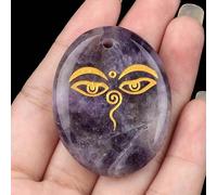 Ciondolo a forma di palma con pietra semi-preziosa in cristallo naturale, occhio di Buddha per meditazione, occhi che vedono tutti, 35*45MM, Cristallo naturale, Ametista