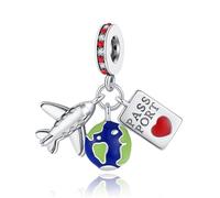 Ciondolo a forma di passaporto e aereo, in argento Sterling 925, compatibile con braccialetti Pandora