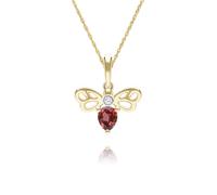Ciondolo A Forma Di Pera In Garnet E Diamante A Forma Di Ape In Oro Giallo 9ct