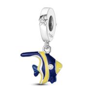 Ciondolo a forma di pesce angelo blu e giallo, in argento Sterling 925, compatibile con ciondoli Pandora e molti altri braccialetti con ciondoli del Regno Unito