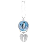 Ciondolo a forma di pinguino su ghiaccio blu, per specchietto retrovisore dell'auto, con ali d'angelo, in lega di zinco, ornamento da appendere per donne e uomini, decorazione interna per auto, SUV