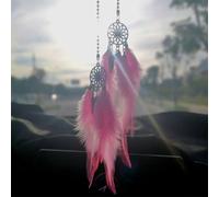 Ciondolo a forma di piuma per specchietto retrovisore con stile rete cattura sogni, adatto per appendere la decorazione in auto (rosa)