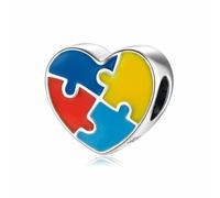 Ciondolo a forma di puzzle, in argento Sterling 925, per la consapevolezza dell'autismo, cuore, famiglia, pietra portafortuna per anniversario, per braccialetti Pandora, one size, Argento sterling