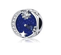 Ciondolo a forma di razzo verso le stelle, luna, luna, notte, in argento Sterling 925, compatibile con braccialetti Pandora
