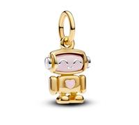 Ciondolo a forma di robot rosa e oro, in argento 925, compatibile con braccialetti Pandora, Trollbeads, Chamilia, Biagi e molti altri braccialetti con ciondoli del Regno Unito.