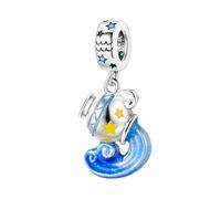 Ciondolo a forma di segno zodiacale dell'Acquario che si illumina al buio, in argento Sterling 925, compatibile con braccialetti Pandora