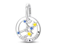 Ciondolo a forma di segno zodiacale dell'oroscopo, in argento Sterling 925, compatibile con ciondoli Pandora e molti altri braccialetti con charm del Regno Unito (Virgo)