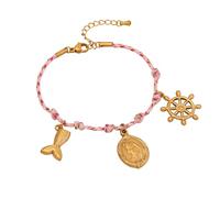 Ciondolo a forma di sole e stella, in stile vintage, con cordoncino intrecciato, robusto acciaio inossidabile, per donne alla moda, casual, collana intrecciata a mano, Misura unica, come descritto
