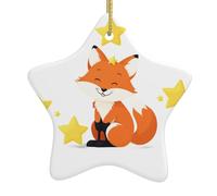 Ciondolo a forma di stella da appendere in ceramica a forma di albero di Natale BROLEO Little Fox Counting Stars stampa accuratamente fori corda metallica
