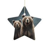 Ciondolo a forma di stella da appendere in ceramica da 6,9 cm, decorazioni natalizie personalizzate con simpatico incontro con animali, orso, decorazione per albero di Natale per vacanze e Capodanno