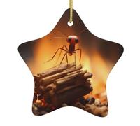 Ciondolo a forma di stella in ceramica a forma di albero di Natale, Yyhwhjde, piccole formiche su fiammiferi, progettato specificamente per le vacanze, 7,9 x 7,9 cm
