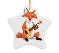Ciondolo a forma di stella in ceramica da appendere all'albero di Natale WHJSSF Fox che gioca la pipa, decorazione per centri commerciali, supermercati, negozi