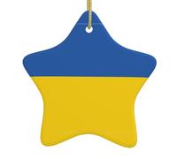 Ciondolo a forma di stella in ceramica per albero di Natale con bandiera qqoupp dell'Ucraina, accuratamente forata, corda in metallo