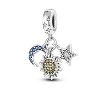 Ciondolo a forma di stella, luna, sole, cielo stellato, costellazione, in argento Sterling 925, compatibile con braccialetti Pandora