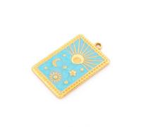 Ciondolo a forma di tarocchi in acciaio inox placcato oro 18 K con corpo celeste smaltato azzurro 28 x 18 mm gioielli fai da te talismano spirituale boho esoterico accessorio per gioielli
