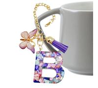 Ciondolo a forma di tazza | Ciondolo a forma di lettera con farfalla e, e moderno portachiavi con iniziale, gioiello per bottiglia d'acqua per shopping all'aperto decorazione zaino, B