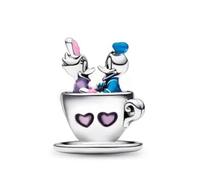 Ciondolo a forma di tazza dell'amore, Paperino e Margarida, in argento Sterling 925, compatibile con ciondoli Pandora e molti altri bracciali con ciondoli., pequeño, Argento, Nessuna pietra preziosa