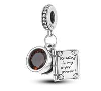 Ciondolo a forma di tazza di caffè e libro in argento Sterling 925, con incisione due in uno, per braccialetti Pandora, collane e ciondoli smaltati con zirconia cubica, in confezione regalo