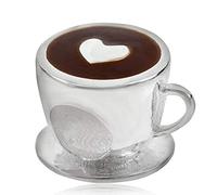 Ciondolo a forma di tazzina di caffè, in argento Sterling 925, charm a forma di tazzina con cuore, per braccialetti Pandora, adatto per ricorrenze, con scritta in inglese “coffee” B