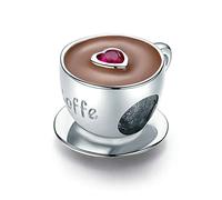 Ciondolo a forma di tazzina di caffè, in argento Sterling 925, charm a forma di tazzina con cuore, per braccialetti Pandora, adatto per ricorrenze, con scritta in inglese “coffee” C