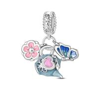 Ciondolo a forma di teiera, farfalla e fiore, in argento 925, compatibile con braccialetti Pandora, Trollbeads, Chamilia, Biagi e molti altri braccialetti con ciondoli del Regno Unito.