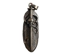 Ciondolo a forma di teschio, spada e piuma in acciaio inossidabile 55x18mm, placcato argento, senza catena, fatto a mano per uomo e donna, gioiello significativo con simbolo di potere |LK_SSC_0098