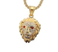 Ciondolo a forma di testa di leone da uomo classico dorato testa di leone collana occhi rossi hip hop gioielli per uomo
