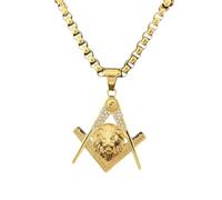 Ciondolo a forma di testa di leone massonico per uomo, con ciondolo a forma di testa di leone, con zirconi, per uomo, Groß, Acciaio inossidabile, Nessuna pietra preziosa