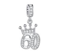 Ciondolo a forma di tiara con numero di compleanno e corona, adatto per braccialetti Pandora, regalo d'amore, da donna, con zirconia cubica trasparente, in argento, Misura unica, Rame, Nessuna pietra