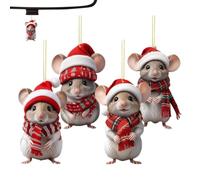 Ciondolo a forma di topolini natalizi, 4 pezzi, e | Decorazione per albero di Natale per camera da letto, corridoio, scuola, ufficio, dormitorio, casa, Ringraziamento A