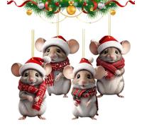 Ciondolo a forma di topolini natalizi, 4 pezzi, e | Decorazione per albero di Natale per camera da letto, corridoio, scuola, ufficio, dormitorio, casa, Ringraziamento B