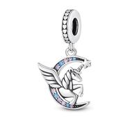 Ciondolo a forma di unicorno, angelo custode, luna, stella, cuore, in argento Sterling 925, compatibile con braccialetti Pandora