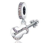 Ciondolo a forma di violino, orchestra, violoncello, chitarra, musicista, in argento Sterling 925, compatibile con braccialetti Pandora
