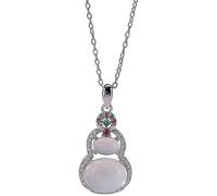 Ciondolo a forma di zucca in argento Sterling 925 con giada, stile vintage | Lunghezza della catena: 45 cm, stile vintage, simbolo della buona fortuna, peso 2 g, leggero, gioiello da donna