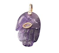 Ciondolo a mano ametista Hamsa-intaglio di cristallo viola naturale con malocchio, 35x25mm protezione simbolo collana charm