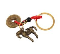 Ciondolo a specchio per auto in ottone con zodiacale cinese cavallo, portafortuna, decorazione per donne, robusto, durevole, con simbolo di prosperità, cinque monete imperatrici
