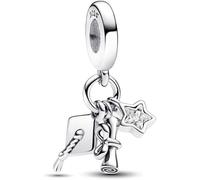 Ciondolo a triplo ciondolo con diploma e stella, in argento Sterling 925, compatibile con ciondoli Pandora e molti altri braccialetti con ciondoli del Regno Unito.