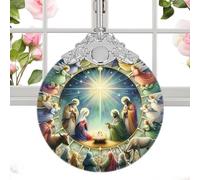 Ciondolo Acrilico Della Natività - Decorazione Natalizia Rotonda Con Scena Della Nascita Di Gesù | Appendino Benedizione Per Albero, Porta O Finestra | Design Dettagliato, Dimensione 8x8 Cm