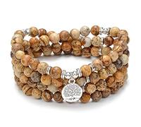 Ciondolo albero della vita 108 braccialetto di perline di preghiera mala collana mala per la meditazione yoga (Immagine Jasper (Picture Jasper))