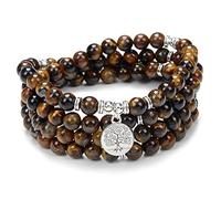 Ciondolo albero della vita 108 braccialetto di perline di preghiera mala collana mala per la meditazione yoga (Occhio di tigre marrone (Brown Tiger's Eye))