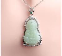 Ciondolo alla moda in argento 925 AAA zircone tempestato di diamanti Guanyin giada ciondolo agata naturale giada quan yin dea ciondolo Guan Yin catena di perline pietra di giada Kuan Yin Amuleto