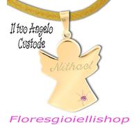 Ciondolo Angelo Custode in argento 925 dorato giallo, tormalina rosa naturale