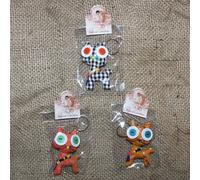 Ciondolo animale con occhi a bottone - gatto sfacciato - set di 3 - 01 - Pupazze