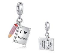 Ciondolo apribile a forma di matita a forma di libro, compatibile con braccialetti Pandora, con scritta "Knowledge is Power I Love Reading", regalo per Natale, compleanno, per figlia, donna, Misura