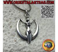 Ciondolo Argento 925‰ di protezione della dea Diana wicca su luna crescente
